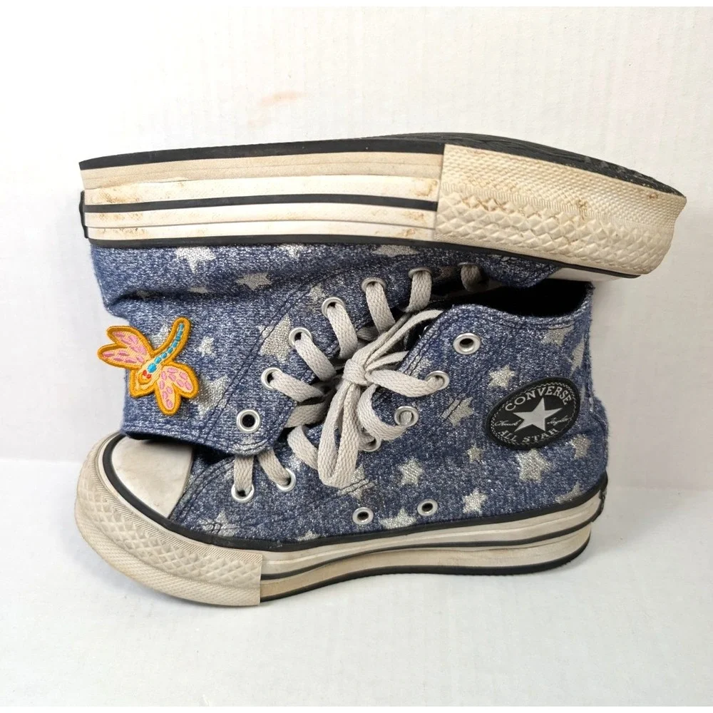 Converse x Laika Coraline Shoes Girls Size 2 Silver Stars Fresh Blueberry Blackb
